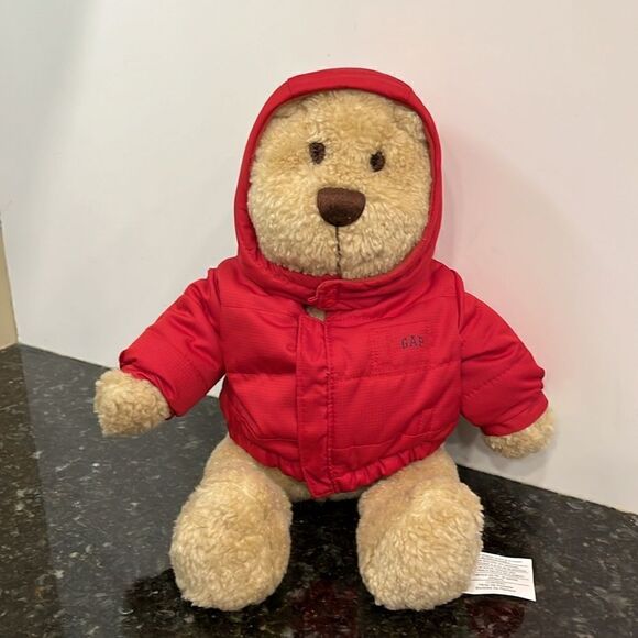 2004 GAP PLUSH BEAR WITH RED PUFFER JACKET. Size 15” - Picture 2 of 11